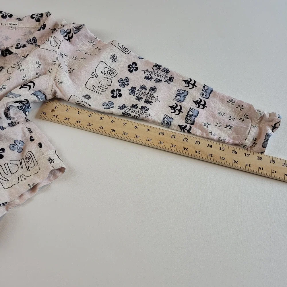 Garson Linen Pant Suit Set Size XS Blue and Cream Elastic Waist Button Top VTG - Picture 10 of 13